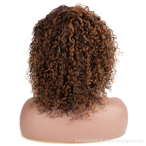Latest hot honey brown double drawn machine made Brazilian Afro Kinky Curly Bob Wigs With Bangs Human Hair Wigs For Black Woman